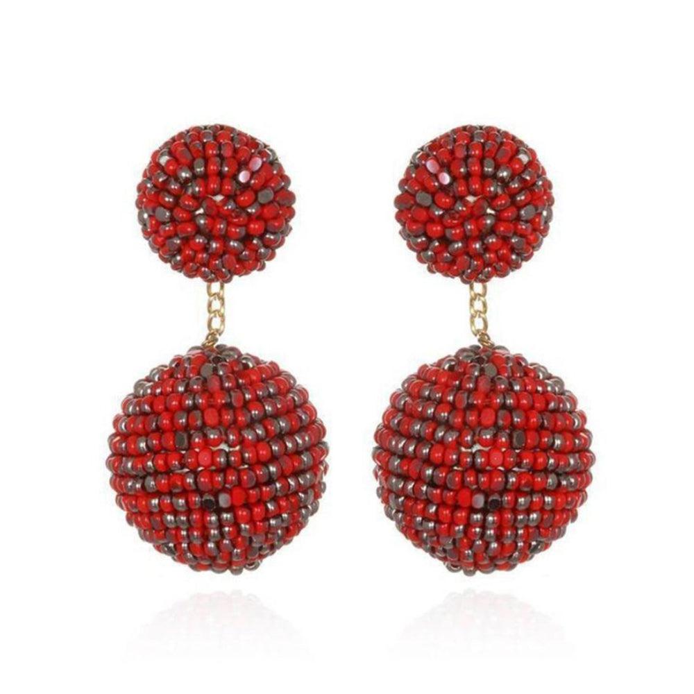 Red Beaded Double Gumball Earrings-Suzanna Dai-Swag Designer Jewelry