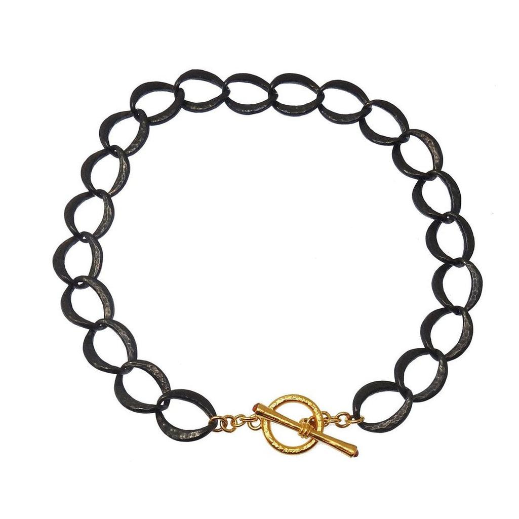 Rhodium Link Necklace with Gold Toggle Clasp-Evelyn Knight-Swag Designer Jewelry