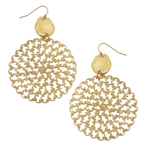 Round Filigree Statement Earrings in Gold-Susan Shaw-Swag Designer Jewelry