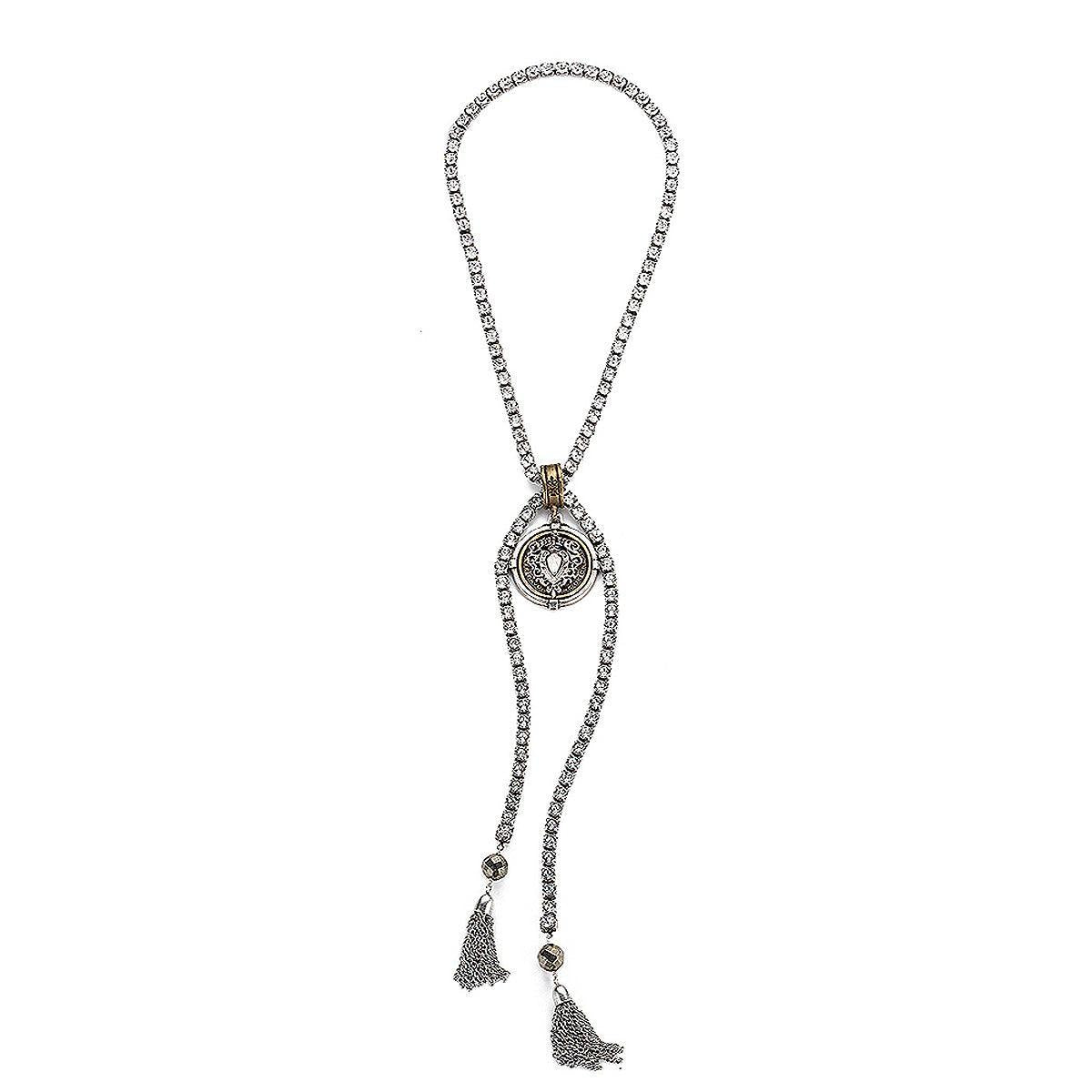 Sacred Cross Lariat on Crystal Chain-French Kande-Swag Designer Jewelry