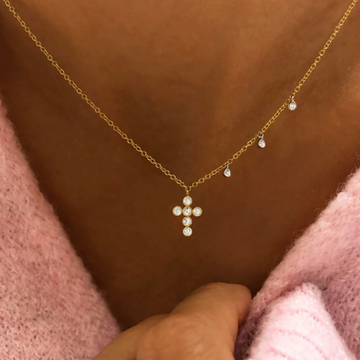 Diamond Cross Necklace Yellow Gold