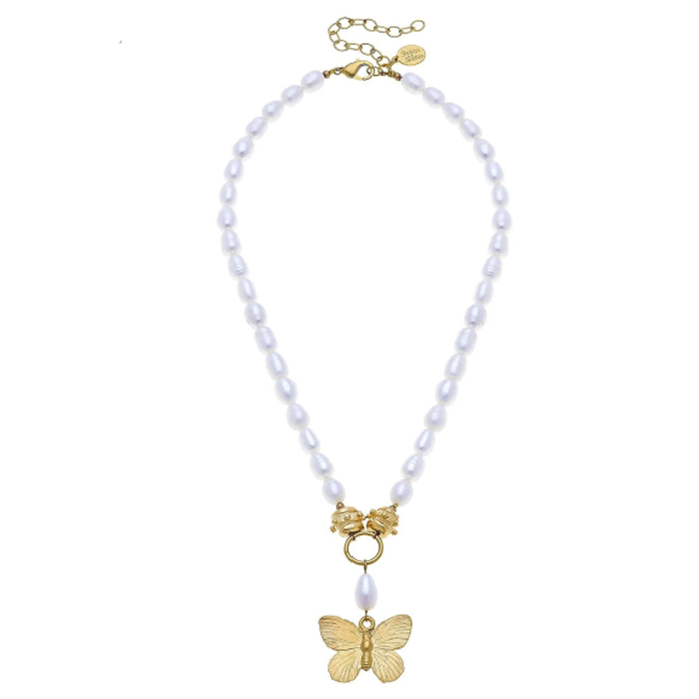 Butterfly Pendant Necklace on Pearls