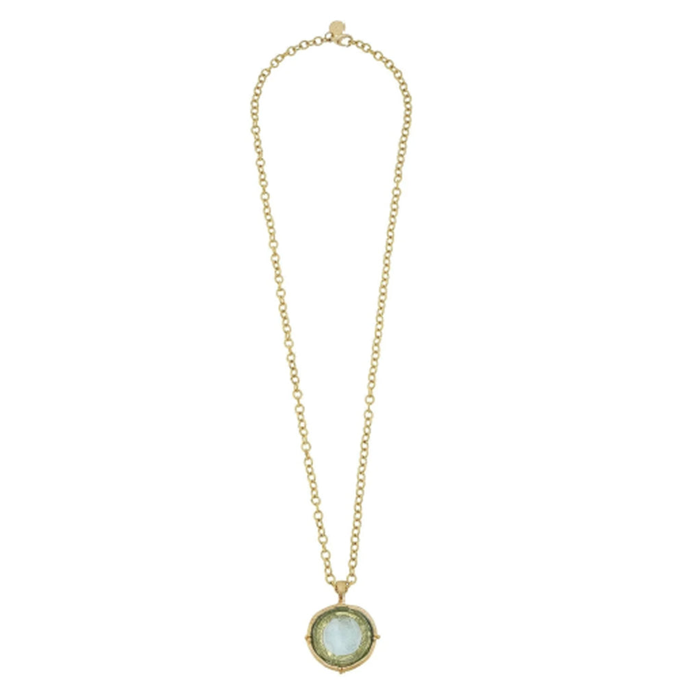 Long Venetian Glass Coin Intaglio Necklace