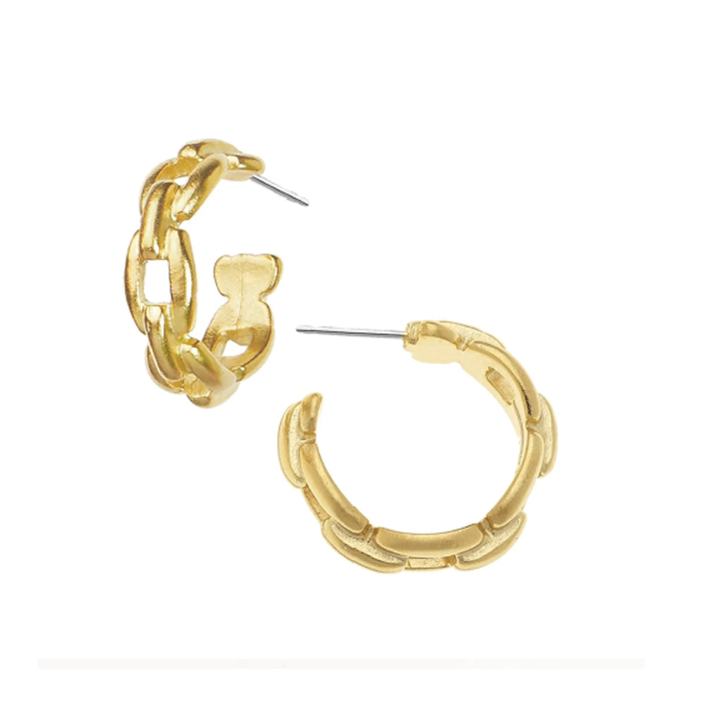 1-inch mini hoop earrings featuring a 24k gold-plated chain link design with secure post backs.