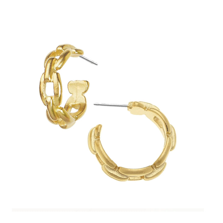 1-inch mini hoop earrings featuring a 24k gold-plated chain link design with secure post backs.