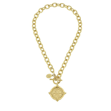 Handcast Gold Intaglio Compass Necklace