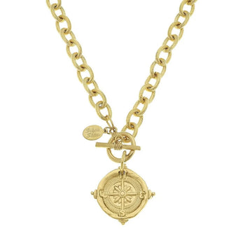 Handcast Gold Intaglio Compass Necklace