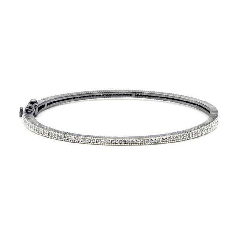 Signature Hinged Pave Bangle in Silver Rhodium-Freida Rothman-Swag Designer Jewelry