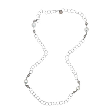 Silver Link Chain with Stationed Pearls-Majorica Pearls-Swag Designer Jewelry