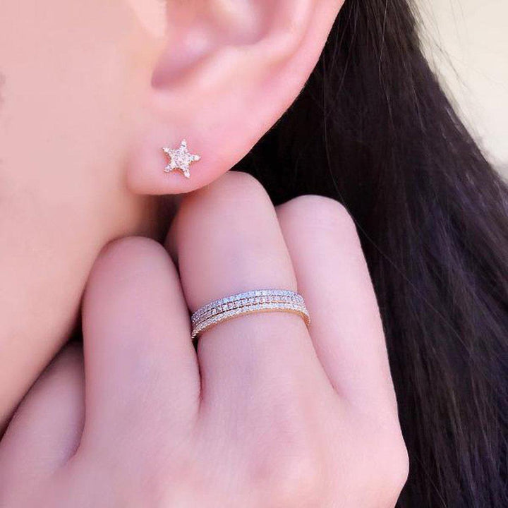 Star and Moon Yellow Gold Diamond Stud Earrings-Liven Co-Swag Designer Jewelry