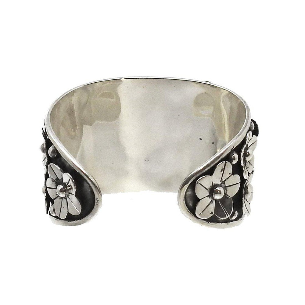 Sterling Silver Cuff with Floral Design-Taxco Sterling-Swag Designer Jewelry