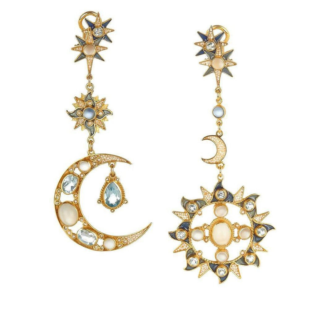 Sun and Moon Earrings in Blue Topaz and Moonstone-Percossi Papi-Swag Designer Jewelry