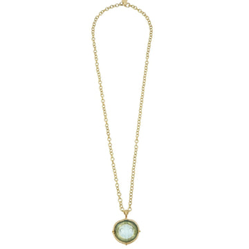 30-inch gold chain necklace with a green Venetian glass fleur intaglio pendant in a 24k gold-plated setting.