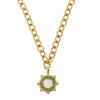 Gold-plated chain necklace featuring a clear Venetian glass fleur-de-lis intaglio pendant on an 18-inch link chain.
