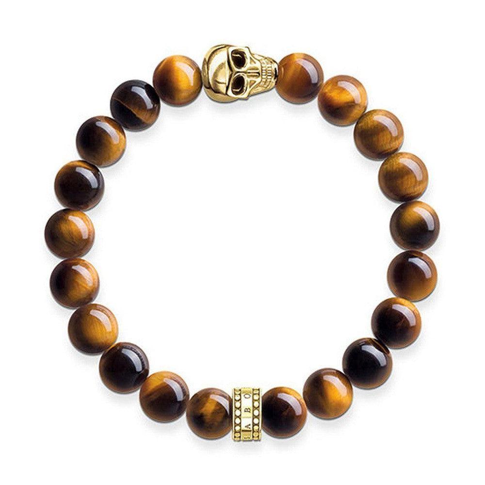 Tigers Eye with Gold Skull Bracelet-Thomas Sabo-Swag Designer Jewelry