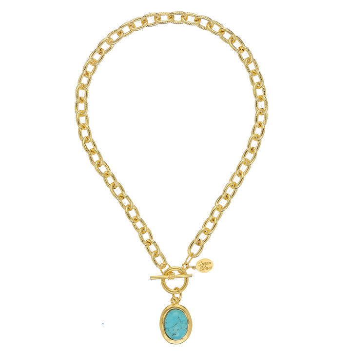 Turquoise Cabochon Necklace on Link Chain-Susan Shaw-Swag Designer Jewelry