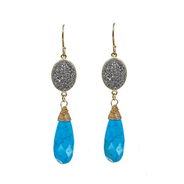 Turquoise and Hematite Dangle Earrings-Theia Jewelry-Swag Designer Jewelry