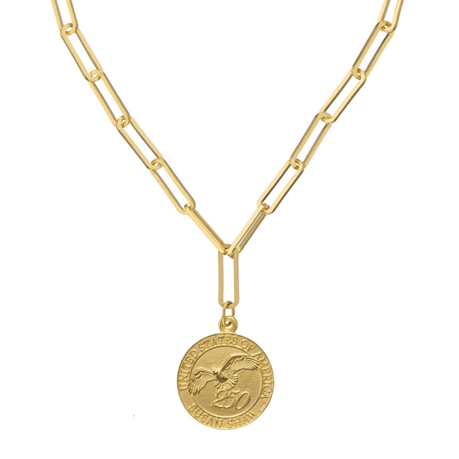 USA 250 Pendant on Paperclip Chain-Susan Shaw-Swag Designer Jewelry