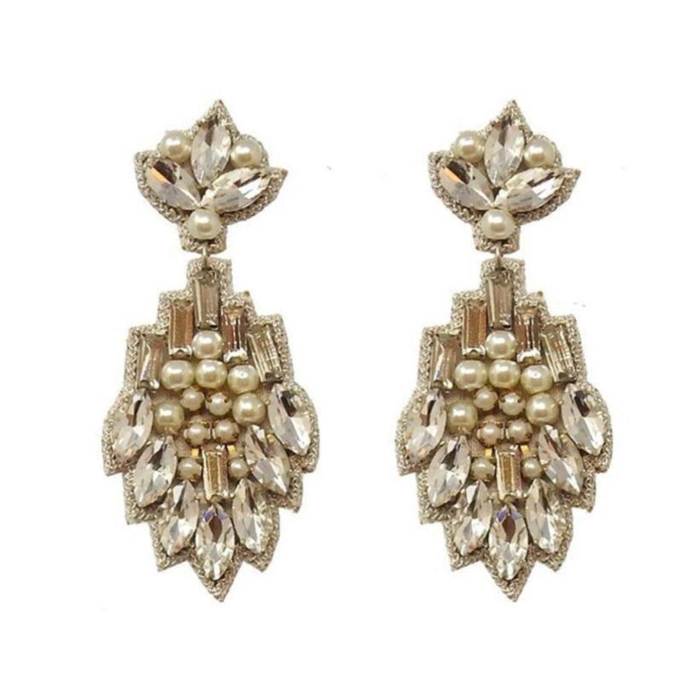 Vietri Crystal and Pearl Drop Earrings-Suzanna Dai-Swag Designer Jewelry