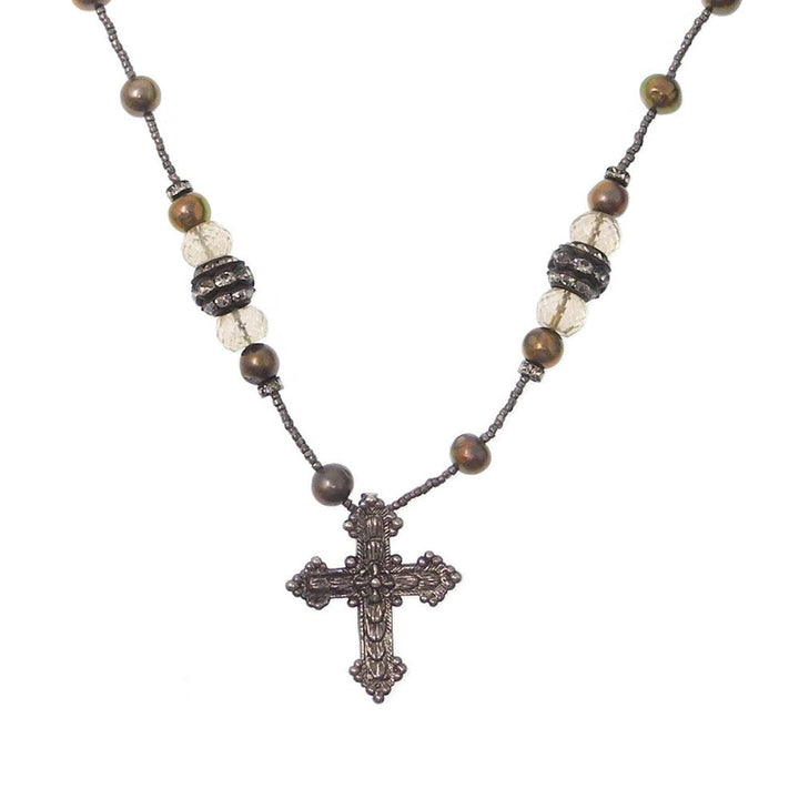 Vintage Beads with Cross-Andrea Barnett-Swag Designer Jewelry