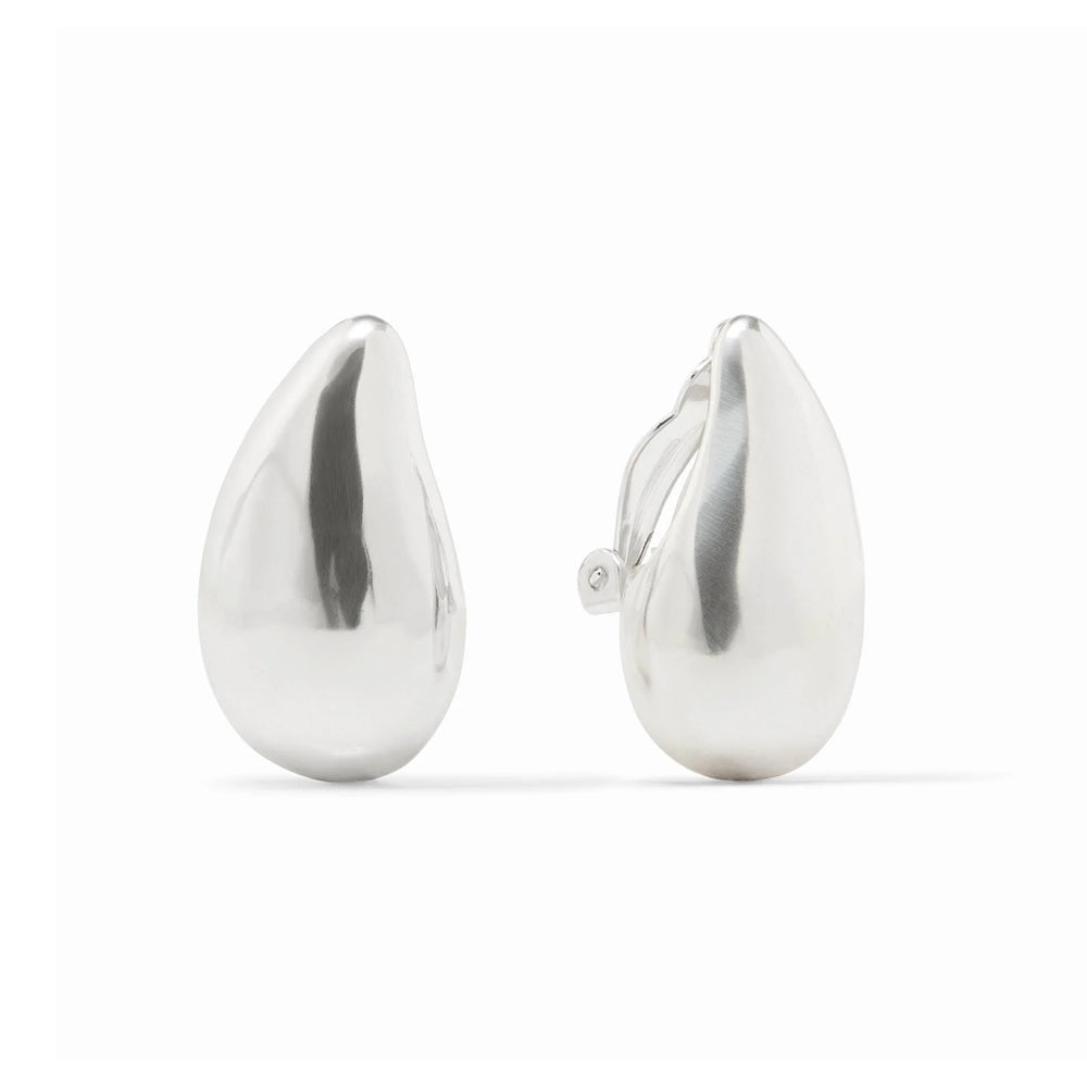 Modern smooth silver-plated Wave earrings with a polished teardrop design and secure post backs.