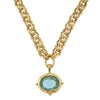 Aqua Venetian Glass Bee Pendant necklace with gold chain
