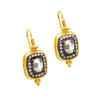 Ara 24k Gold Rose Cut Diamond Framed Earrings:  Square gold frames, rose cut diamonds, elegant design.
