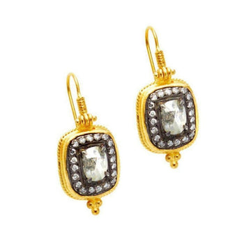Ara 24k Gold Rose Cut Diamond Framed Earrings:  Square gold frames, rose cut diamonds, elegant design.
