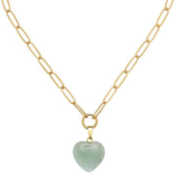 Audrey Heart Necklace, gold chain and jade heart pendant.
