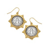 Bee Italian Coin earrings: Gold-tone and silver-tone bee coin design.
