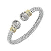 Diamond tip bracelet with gold accents, bezel-set diamonds.
