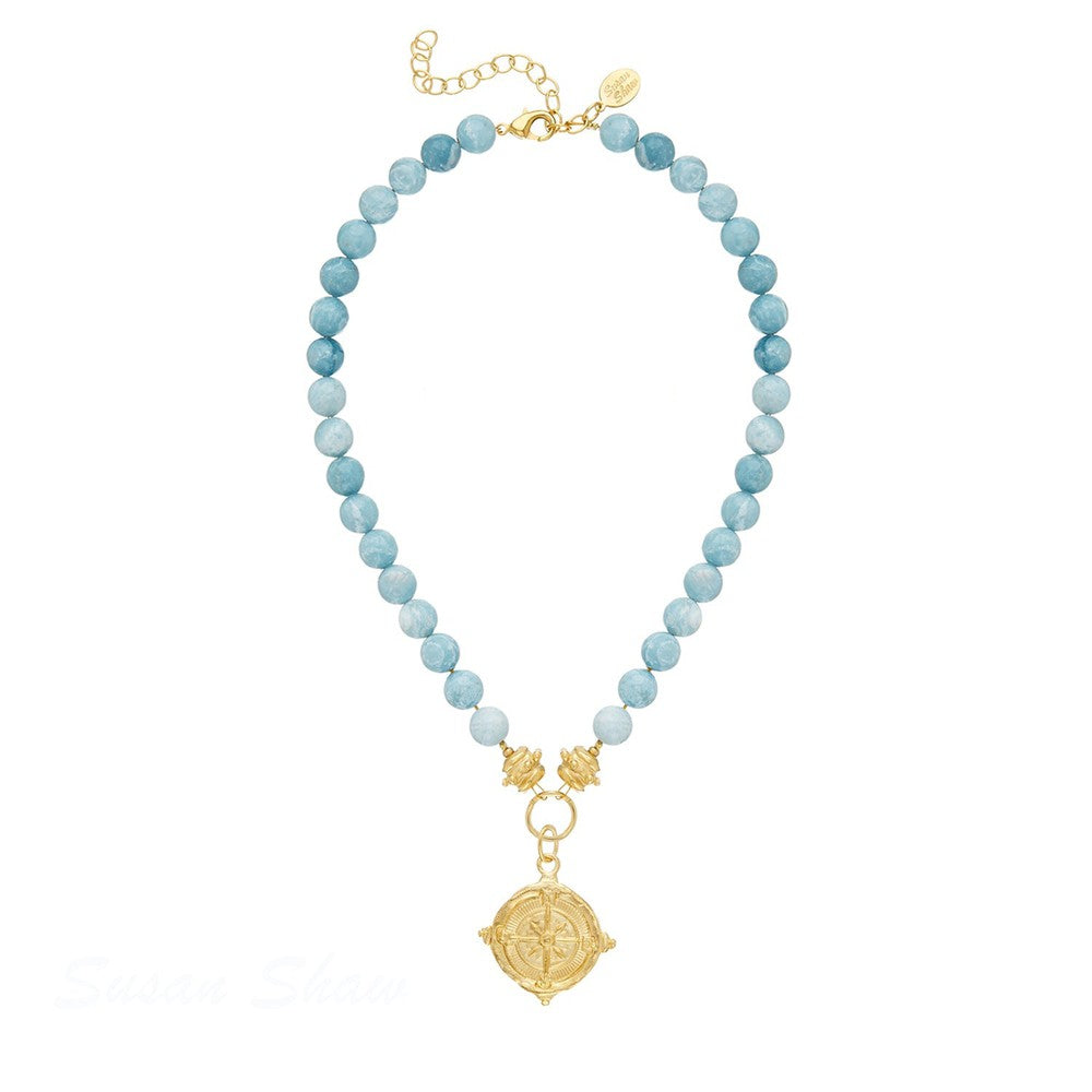 Blue Jasper beads with gold pendant.-Susan Shaw-Swag Designer Jewelry