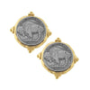 Buffalo nickel coin stud earrings with gold accents
