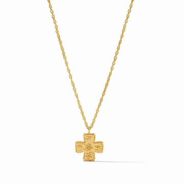 Canterbury Delicate Necklace: Gold cross pendant on a rope chain.
