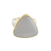 Silver and gold Chalcedony ring featuring a triangular grey gemstone.
