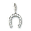 Silver horseshoe charm with clear cubic zirconia accents.
