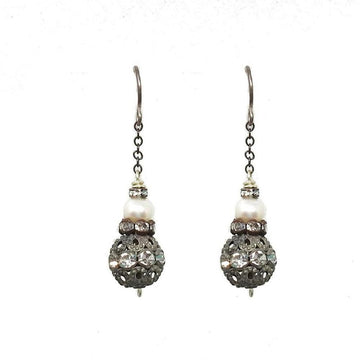 Elegant charm dangle earrings with pearl and rhinestone accents.
