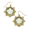 Clear Venetian glass fleur de lis earrings with gold-tone accents
