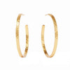 Gold crescent hoop earrings with hammered texture
