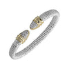 Diamond Tip Open Bracelet:  Silver and gold textured bracelet with diamond accents.
