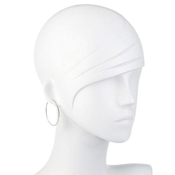 Silver large hoop earrings on a mannequin.
