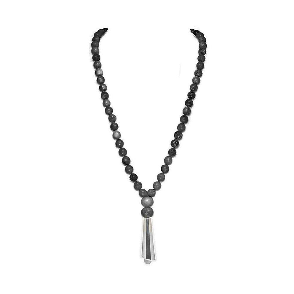 Faceted Onyx beaded necklace with silver drop pendant
