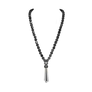 Faceted Onyx beaded necklace with silver drop pendant
