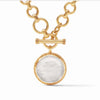 Gold Flora statement necklace with large white gemstone pendant
