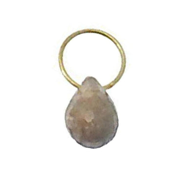 Grey teardrop gemstone pendant with gold loop.
