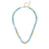 Genuine Blue Jasper beaded necklace with handcast gold accents.
