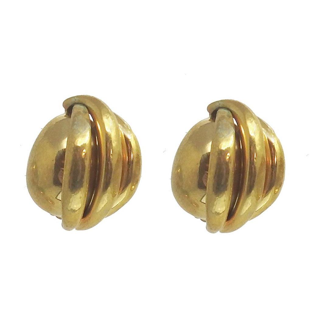 Gold button clip earrings with wrapped design
