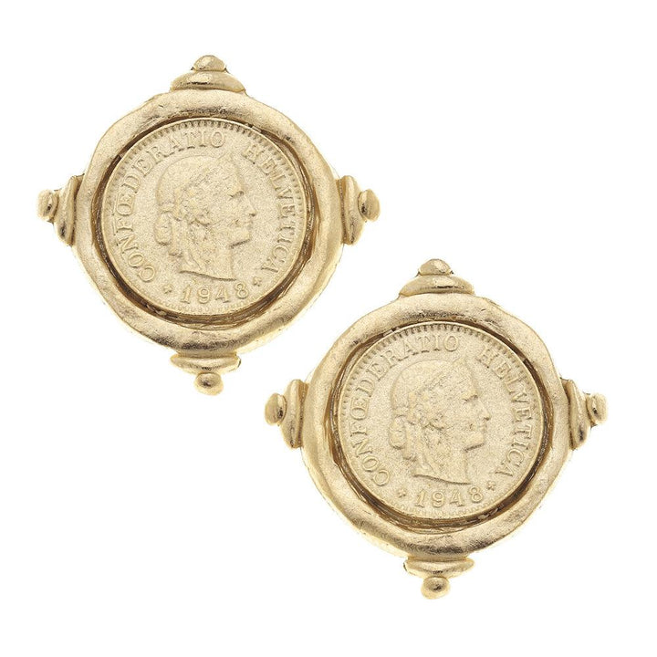 Gold Coin Stud Earring-Susan Shaw-Swag Designer Jewelry