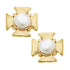 Gold cross earrings with pearl accents
