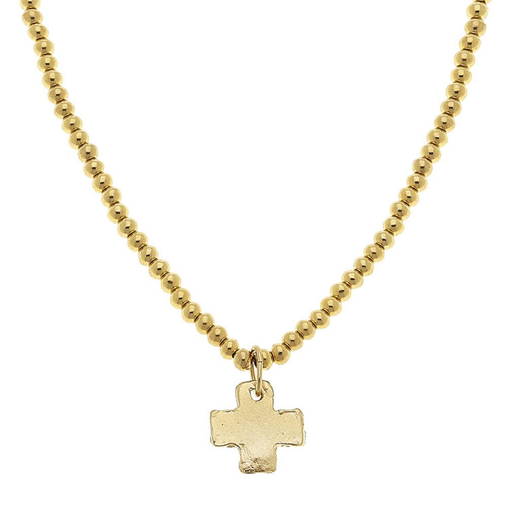 Gold Cross on Beaded Chain-Susan Shaw-Swag Designer Jewelry